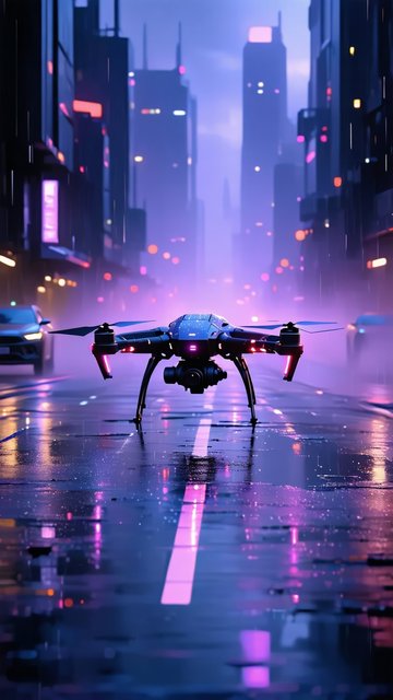 도시의 밤, 드론 비행