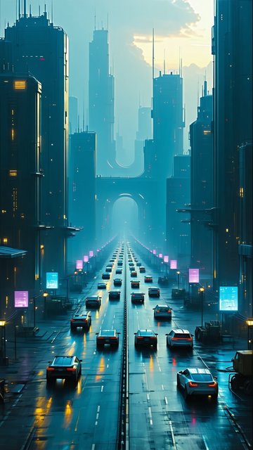 미래도시의 야경과 고속도로