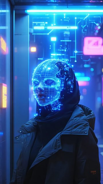 네온빛 사이버펑크 여성