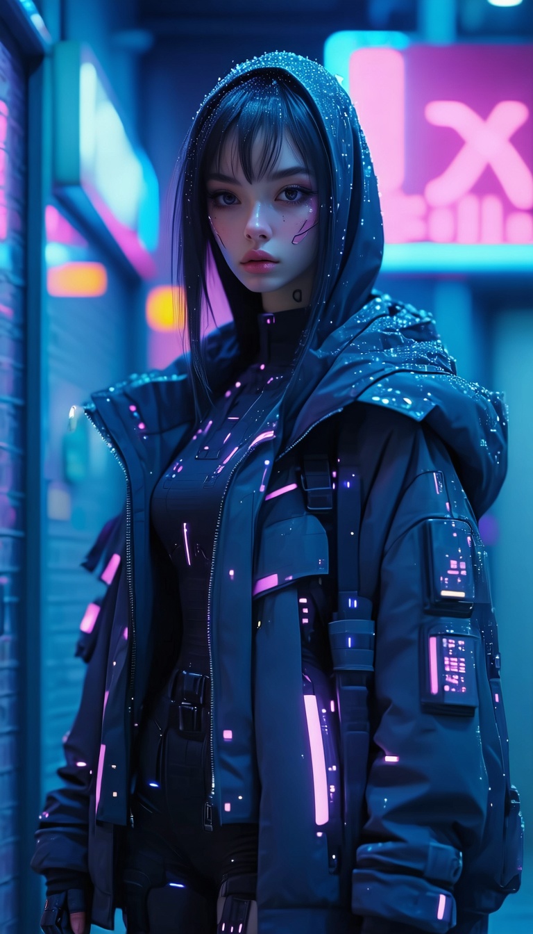 사이버펑크 스타일 여성 캐릭터, 사이버펑크, Cyberpunk, 일러스트, 여성, 캐릭터, 미래