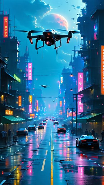 밤의 미래 도시 풍경