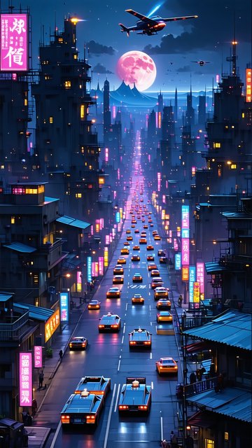 밤의 미래도시 풍경