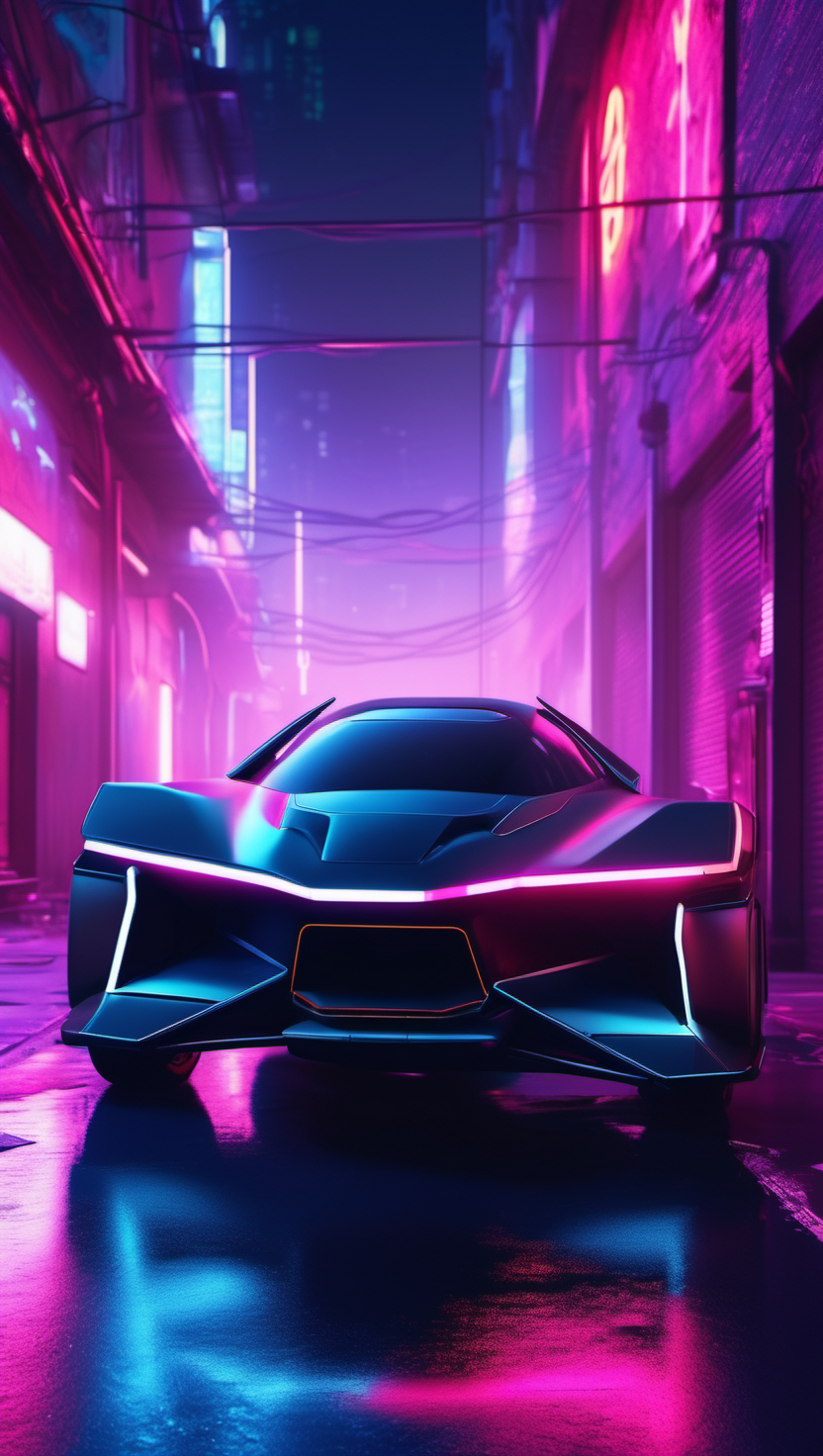 네온 불빛 아래 빛나는 미래형 스포츠카, 사이버펑크, 미래형 자동차, 네온, 밤거리, 스포츠카, glowing lights