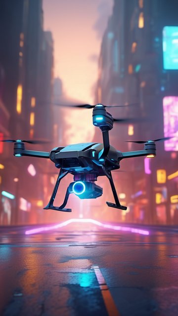 네온 도시를 비행하는 미래형 드론