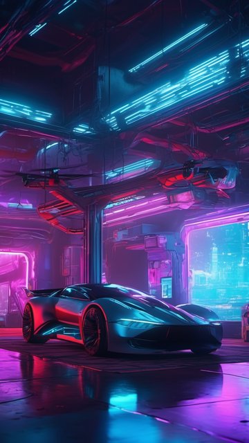 사이버펑크 네온 스포츠카