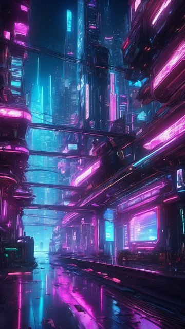 네온 불빛 가득한 사이버펑크 도시