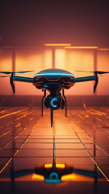 네온 불빛의 첨단 카메라 드론