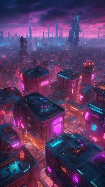 네온빛 미래 도시 풍경