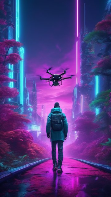 미래 도시의 보라빛 산책