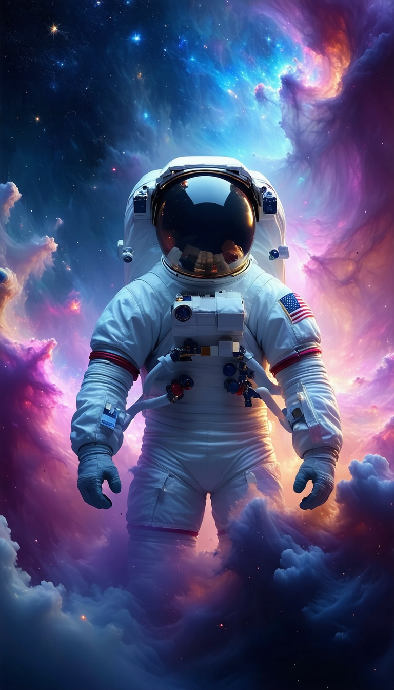 우주 비행사와 성운, 우주, 우주비행사, 성운, 우주복, NASA, Space