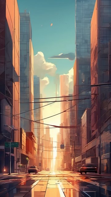 황금빛 미래 도시 풍경