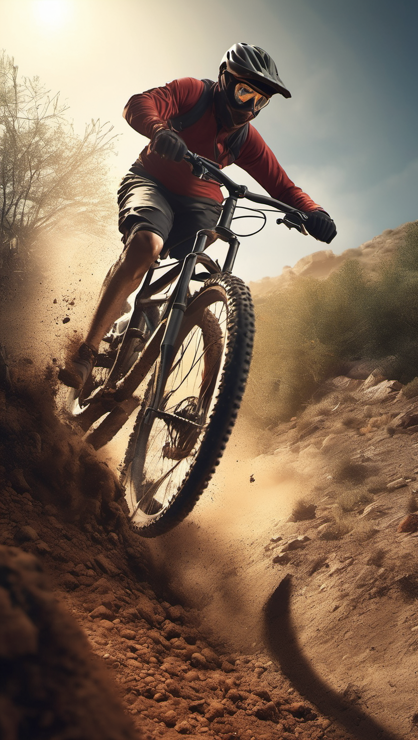 흙먼지 가르며 질주하는 산악자전거 라이더, 산악자전거, MTB, 다운힐, 익스트림 스포츠, 오프로드, 흙먼지