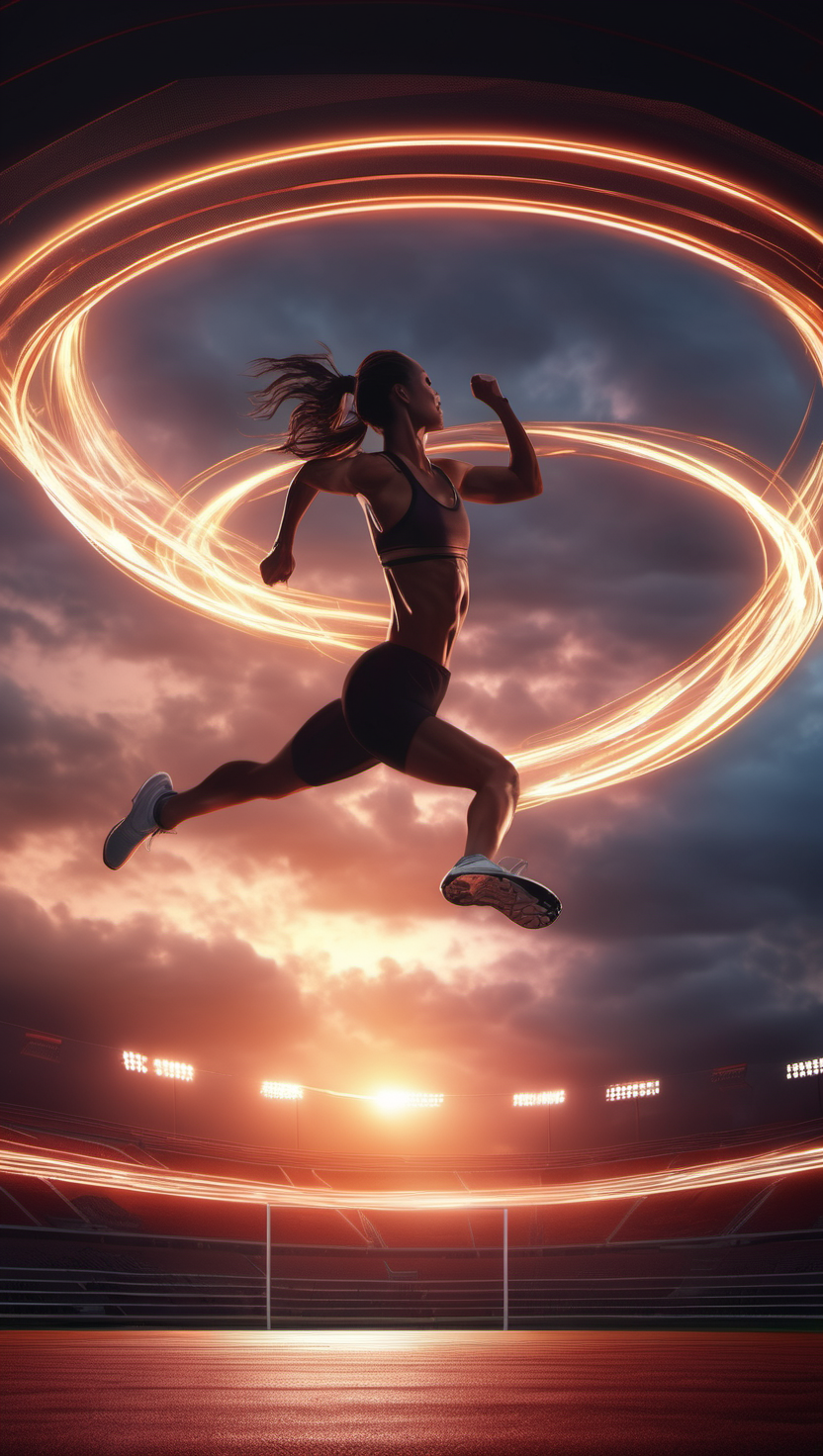 빛의 궤적 속 역동적인 운동선수, 운동선수, Light trails, 역동적인, Speed, 경기장, Fitness