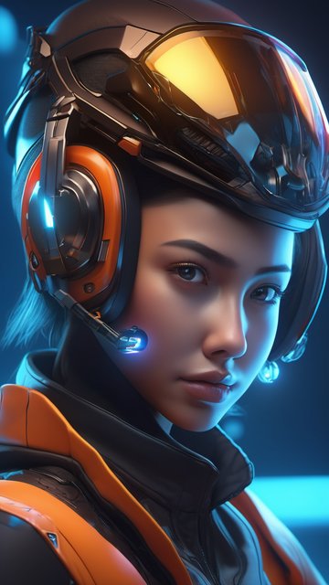 어둠 속 미래 여성 파일럿의 강렬한 시선